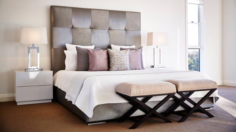 Taupe accents with white duvet