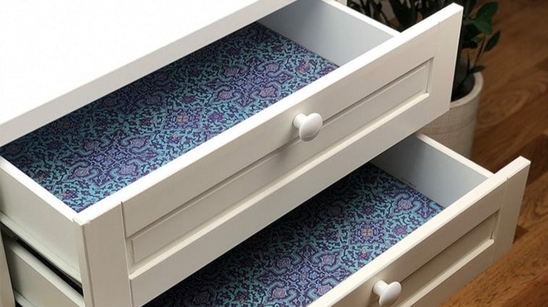 drawers lined with colorful paper