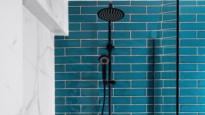 porcelain tiled shower blue