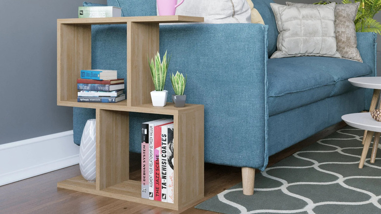 wooden geometric side table