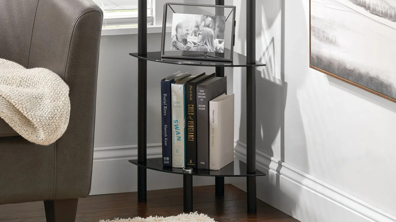 black corner table with decor