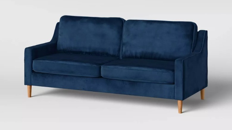 Blue velvet sofa