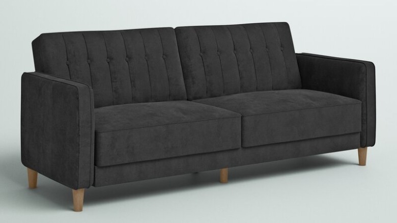 Gray velvet sofa