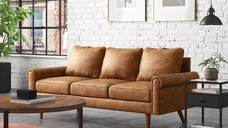 Brown leather sofa