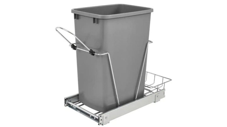 Gray pullout trash bin