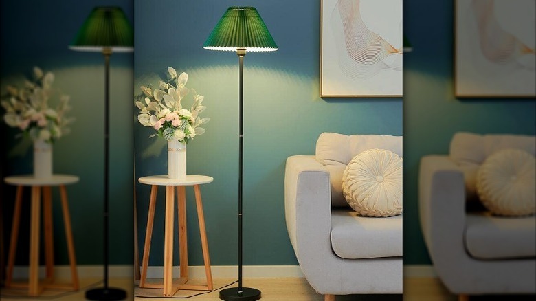 green lampshade standing lamp