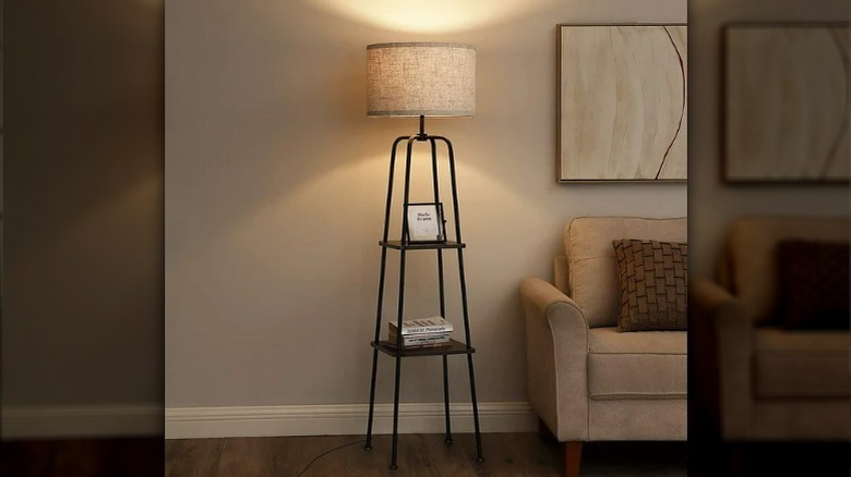 standing lamp with shelves