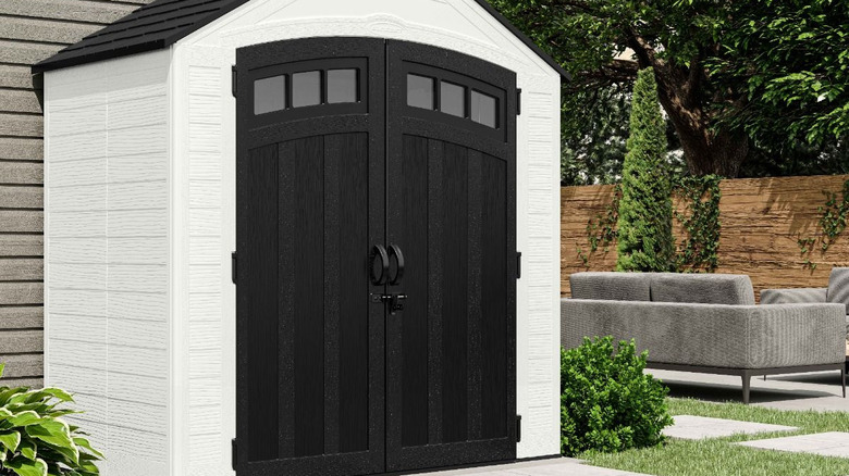 Backyard shed with doors closed