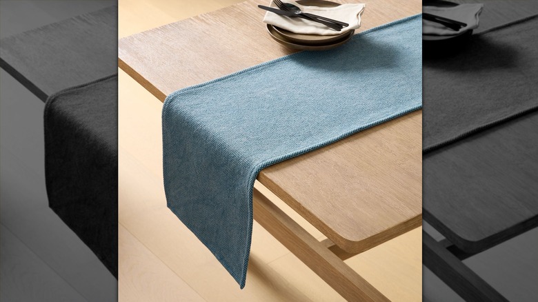 Blue table runner on table