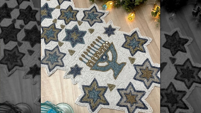 Beaded Hanukkah table runner