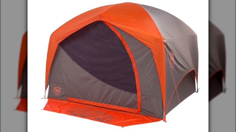 bright orange and grey tent 