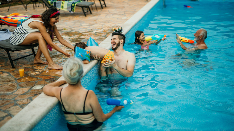 Various people at pool party