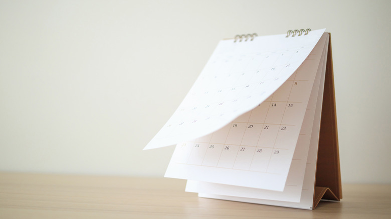 Small standing calendar on desk