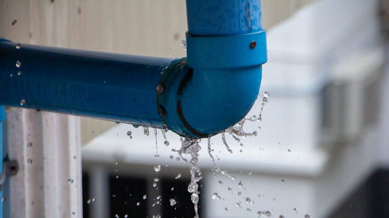 Closeup leaking water pipe