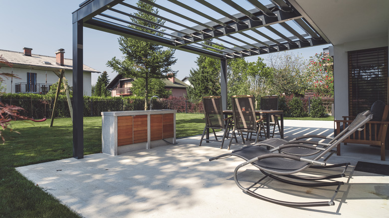 Concrete patio in backyard 