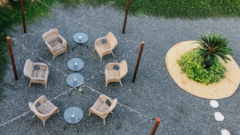 Gravel patio with chairs