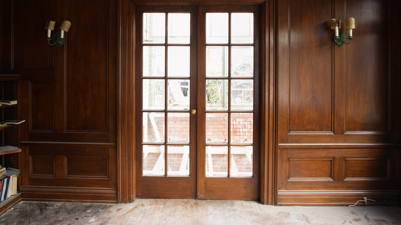 Stained wood wainscoting 