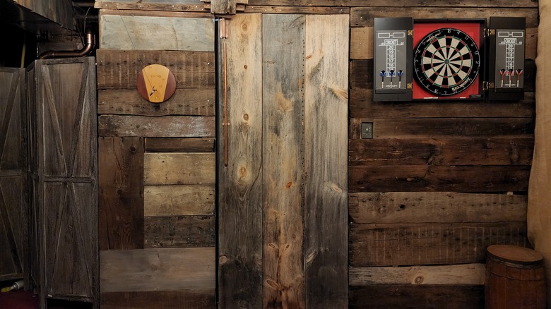 Wood paneling showing grain.