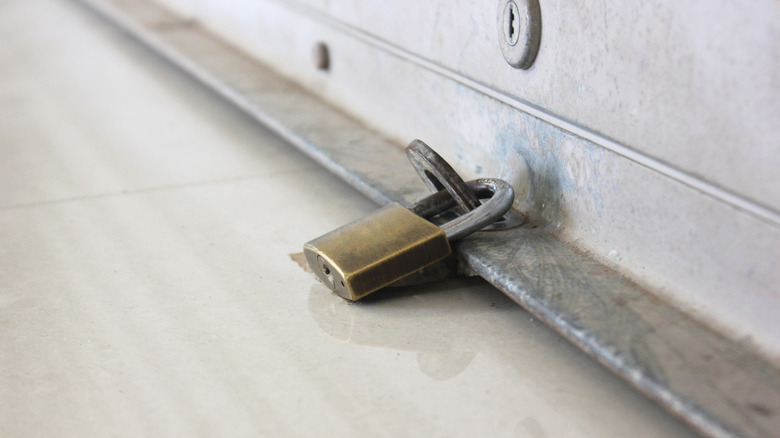 Padlock on garage door