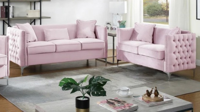 Pink velvet sofa set