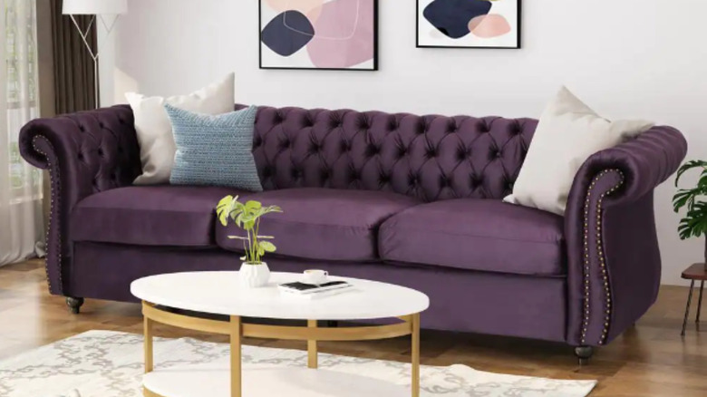 purple velvet sofa