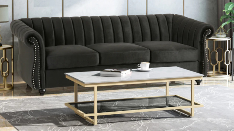 black modern velvet sofa