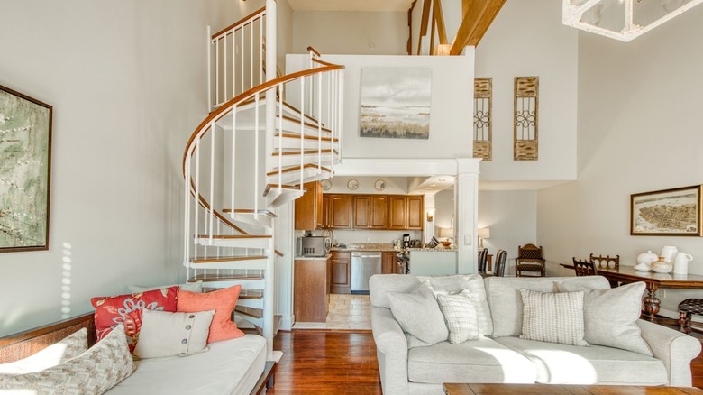 spiral staircase in living room