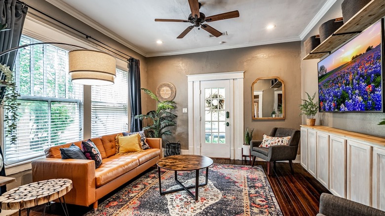 bohemian living room with couch