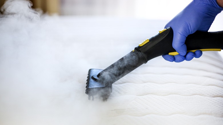 mattress being steam cleaned