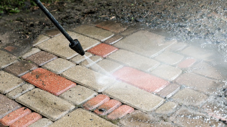 Pressure washing brick pavers