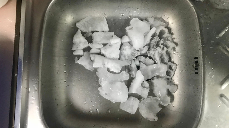 Ice cubes in sink