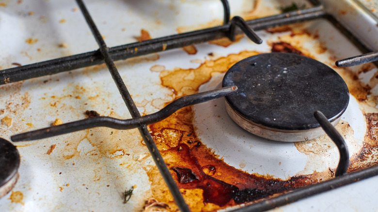 Closeup of dirty stovetop