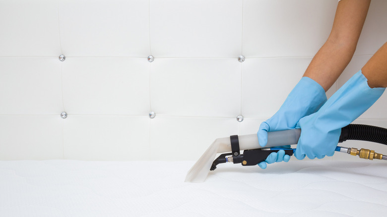 Person vacuuming a mattress