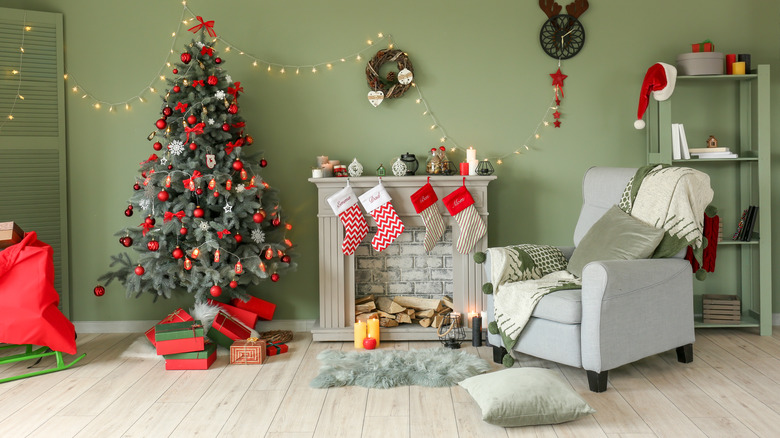 Classic Christmas decor with fireplace