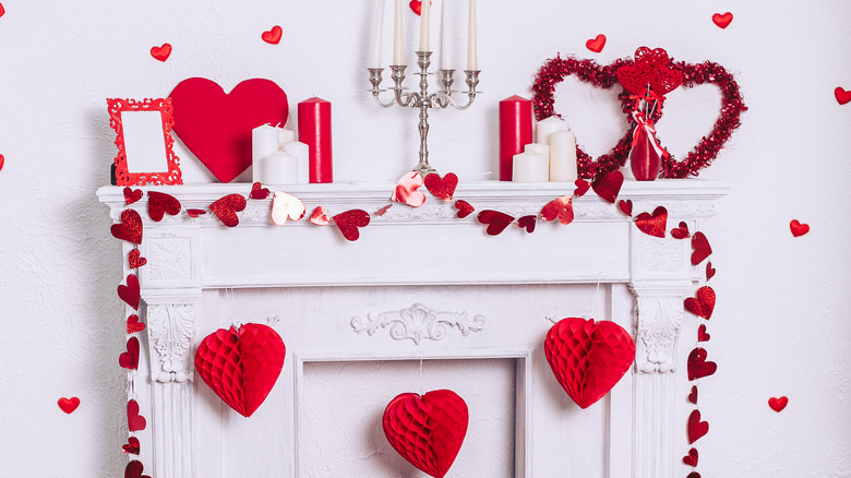 Valentine's Day fireplace mantle decor