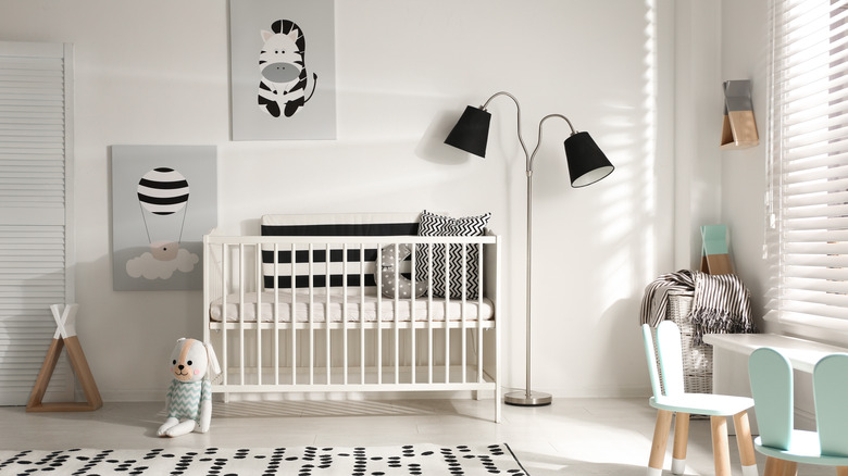 Black, white, and blue baby nursery