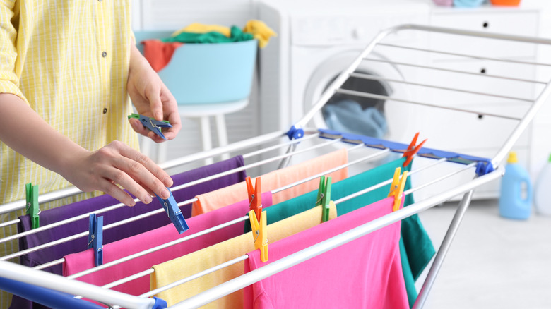 clothes on a drying rack