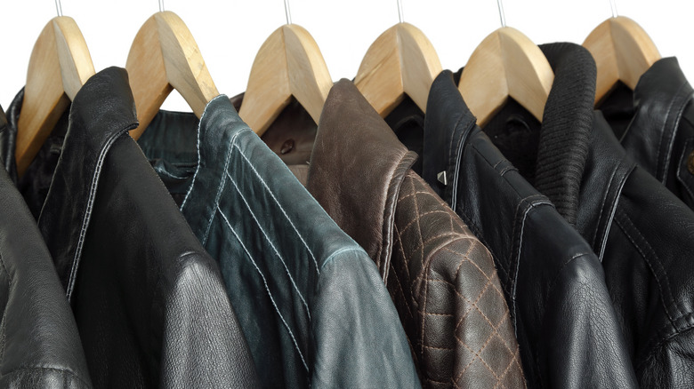 Leather jackets on hangers