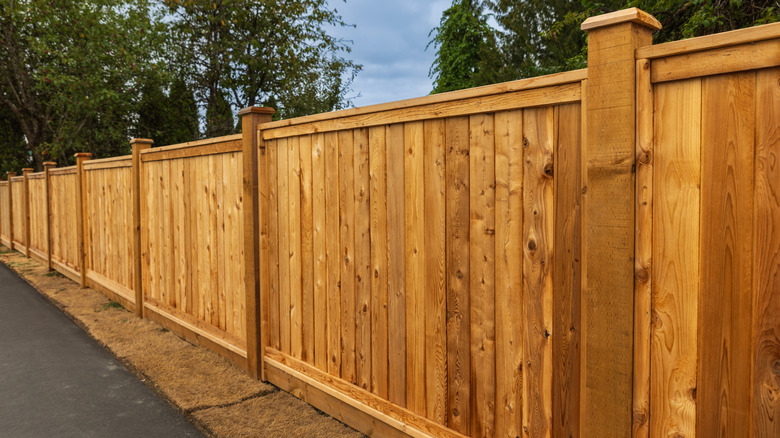 Wood picture frame fence along driveway