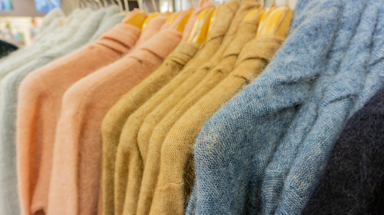 mahair jackets hanging on rack