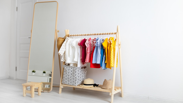 Rolling cart with colorful clothes