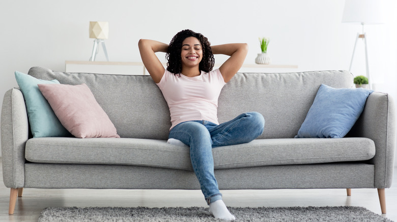 woman relaxed living room