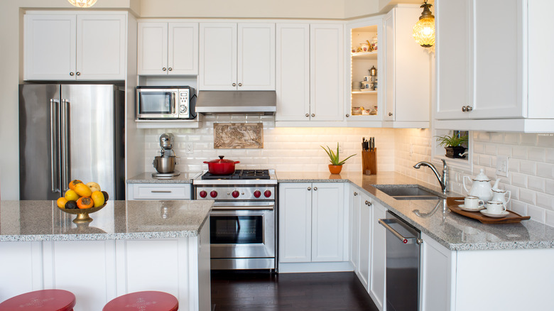 kitchen with white cabinets