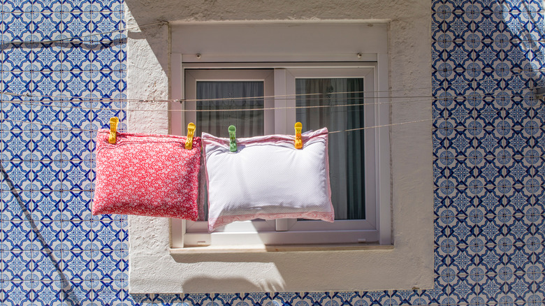 PIllows airing outside on line