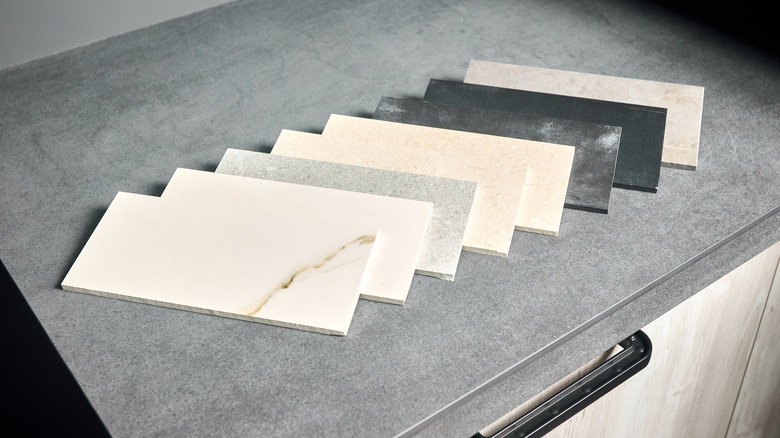 countertop material samples laid on countertop