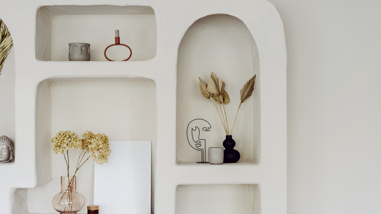 arch and rectangular shaped shelves