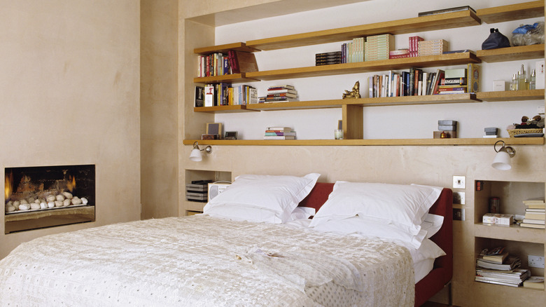 bedroom with shelves