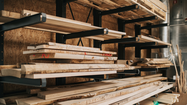 shelves with wooden slabs