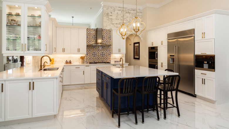 White luxury kitchen with marble floors