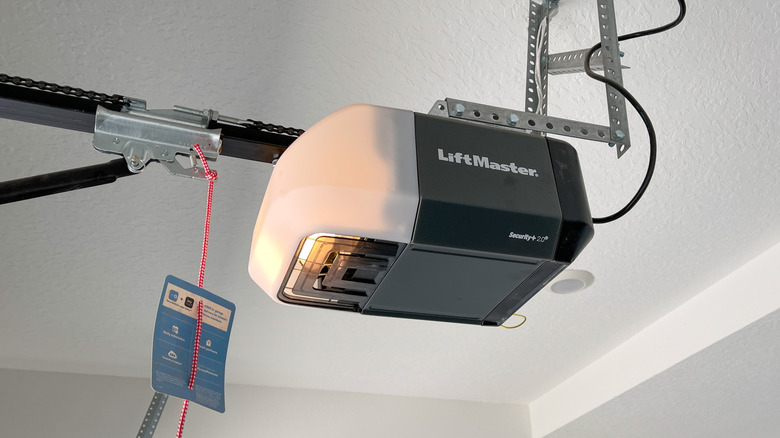 Liftmaster garage door opener hanging from the ceiling